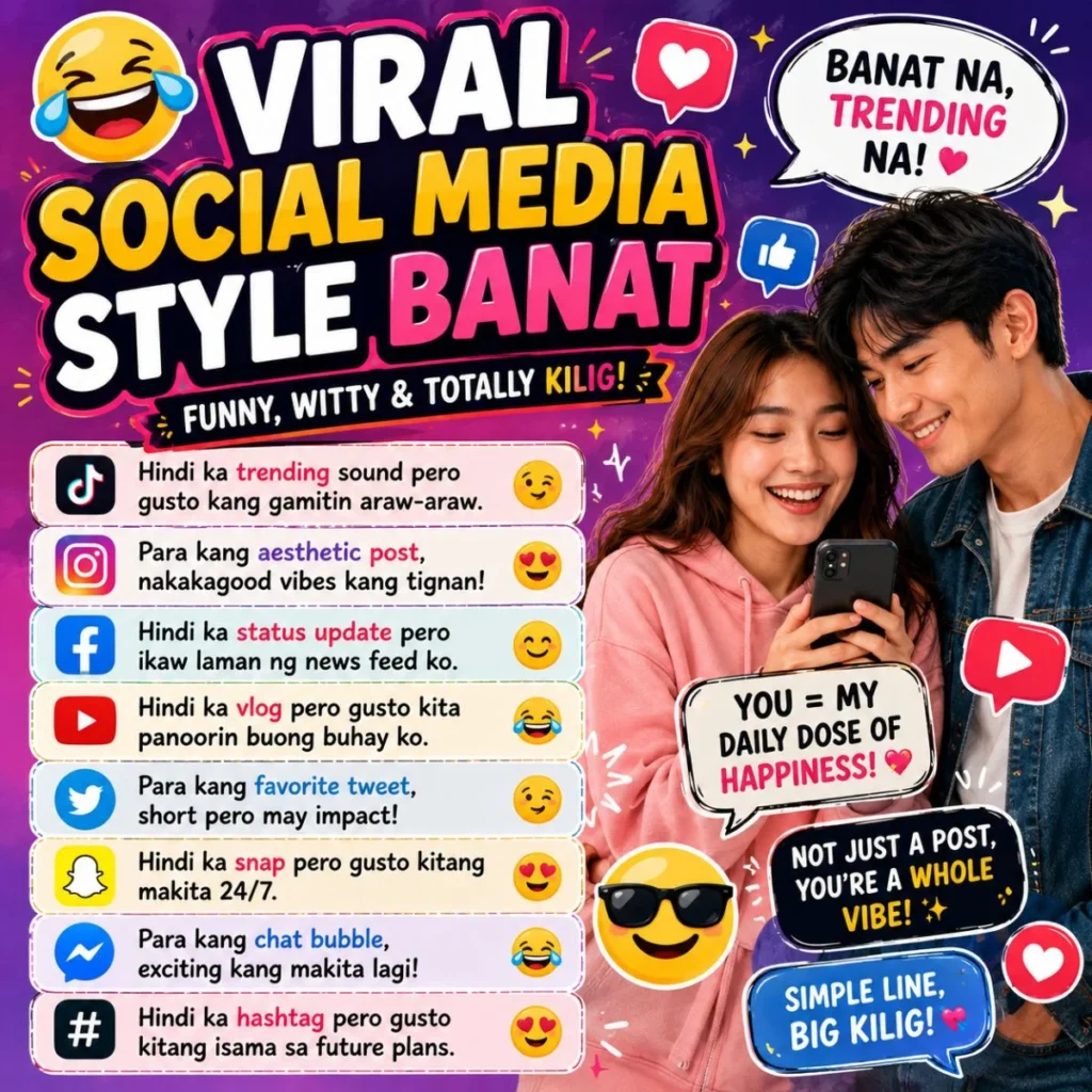 Funny viral social media style banat poster with cute couple and colorful Filipino humor design