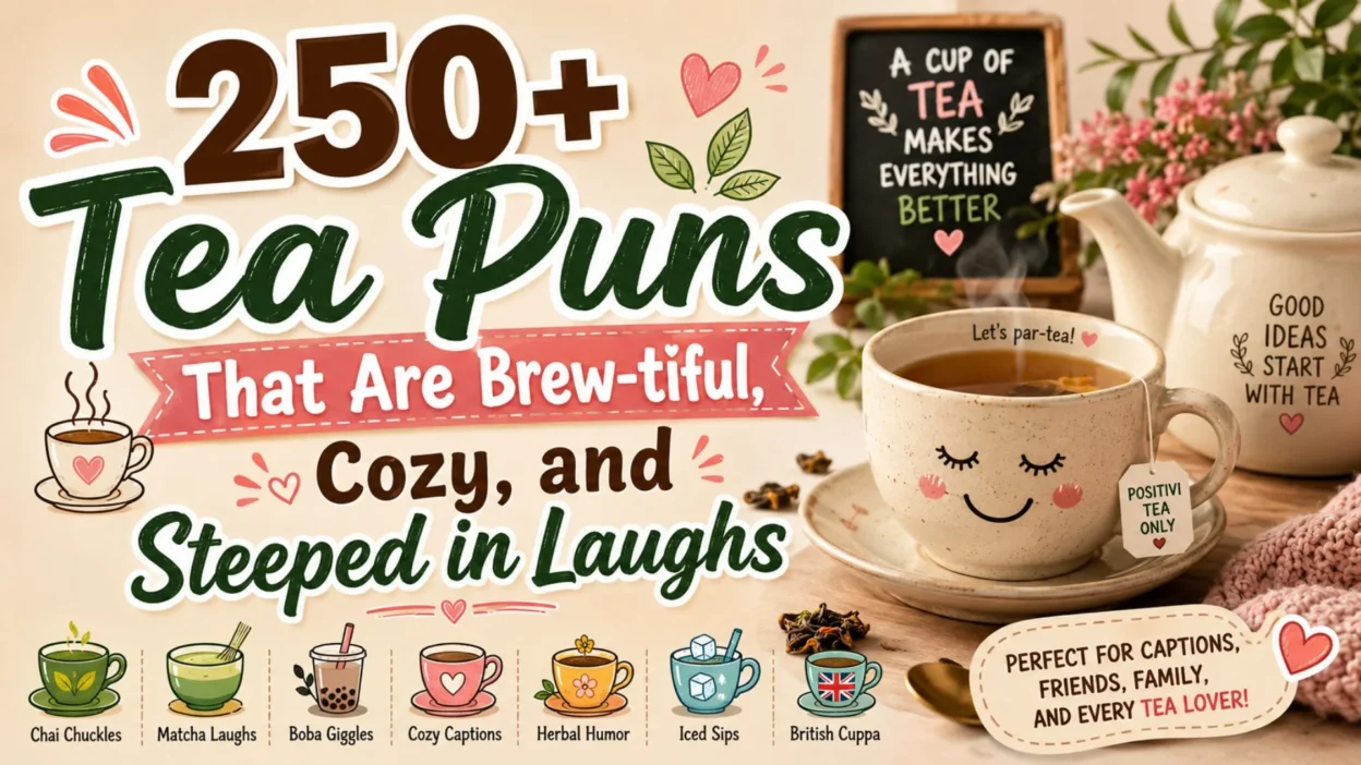 250+ tea puns with cozy cup, teapot, and funny tea captions