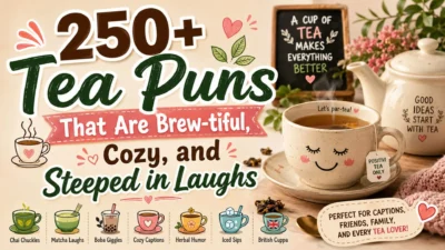 250+ tea puns with cozy cup, teapot, and funny tea captions