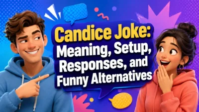 Candice Joke guide featuring two friends sharing a funny prank and playful responses.