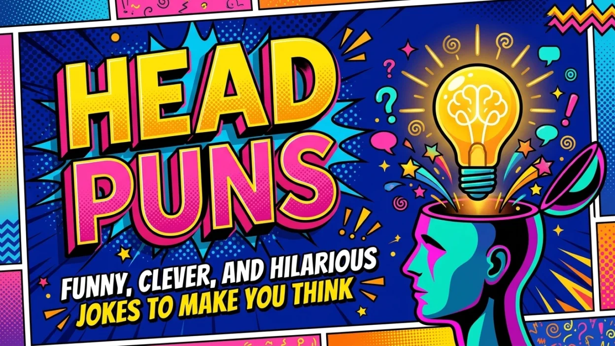 Funny head puns and jokes featuring clever brain humor and playful expressions