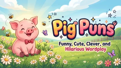 Funny pig puns and cute pig illustrations for jokes, captions, and animal lovers