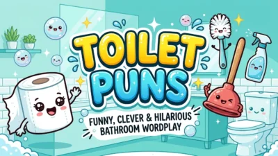Funny toilet puns and bathroom jokes illustration for humor lovers